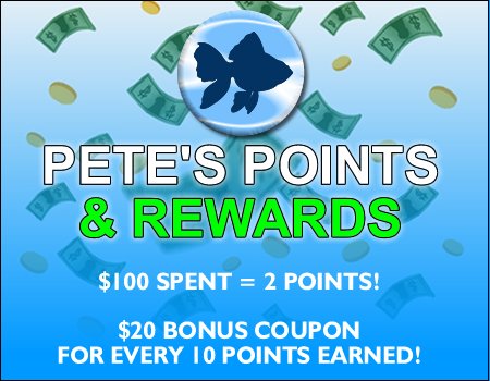 Pete's Points & Rewards: • 2Xs The Points for Every Dollar Spent!  • $10 Off Coupon for Every 500 Points Earned  • First Time Customers Get 100 Bonus Points